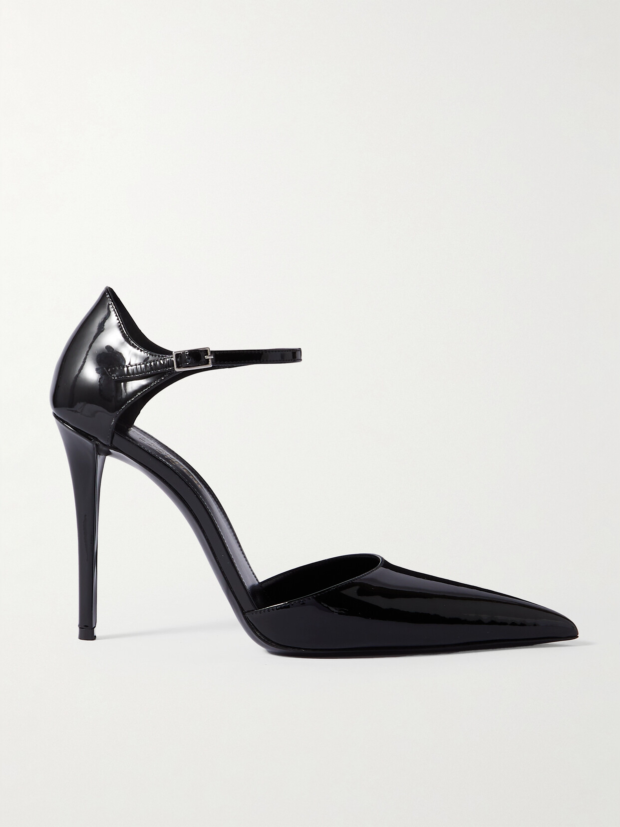 SAINT LAURENT Avenue Glossed-leather Point-toe Pumps - Black