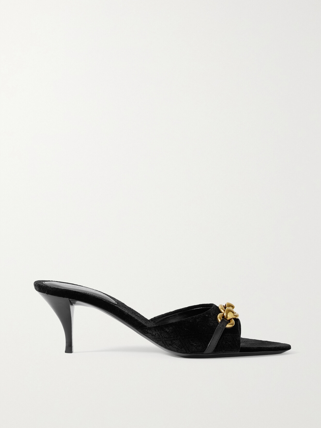 Shop Saint Laurent Le Maillon Embellished Logo-jacquard Velvet Mules In Black