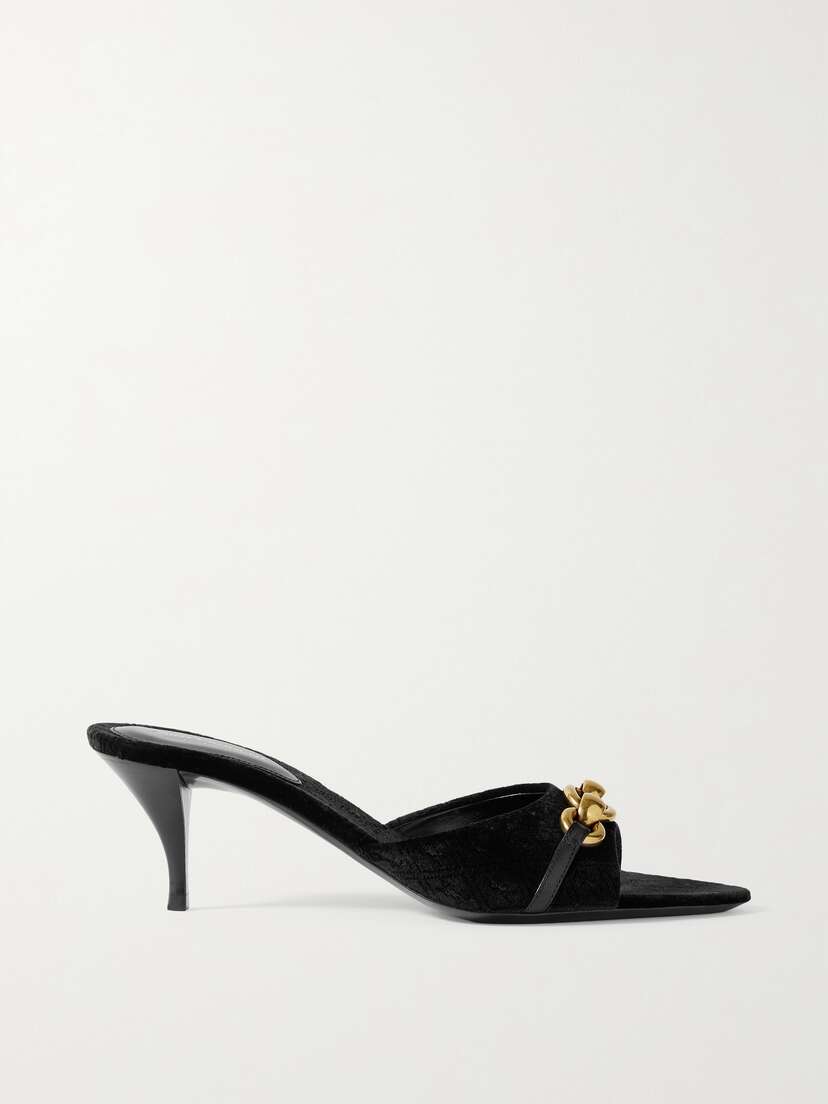 Saint Laurent Le Maillon Embellished Logo-jacquard Velvet Mules - EU 42