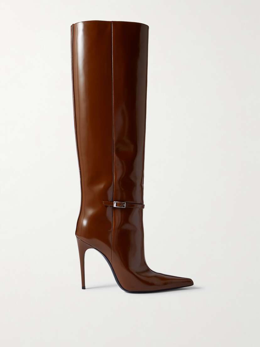 Saint Laurent Vendôme Buckled Glossed-leather Knee Boots