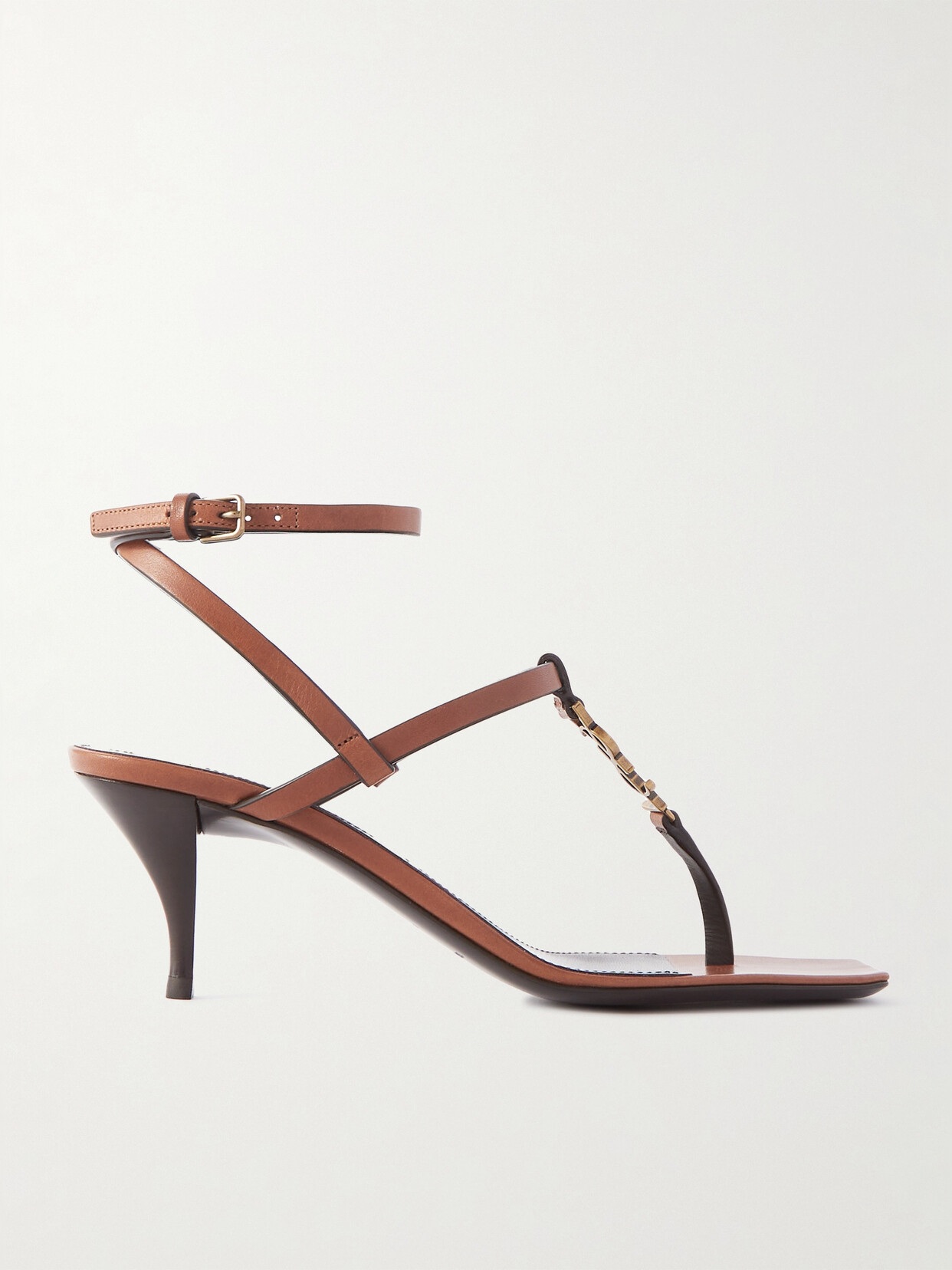 SAINT LAURENT Cassandra Logo-embellished Leather Sandals - Brown