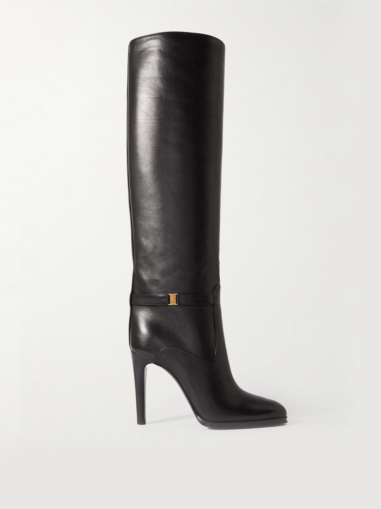 Shop Saint Laurent Diane Logo-embellished Leather Knee Boots In Black