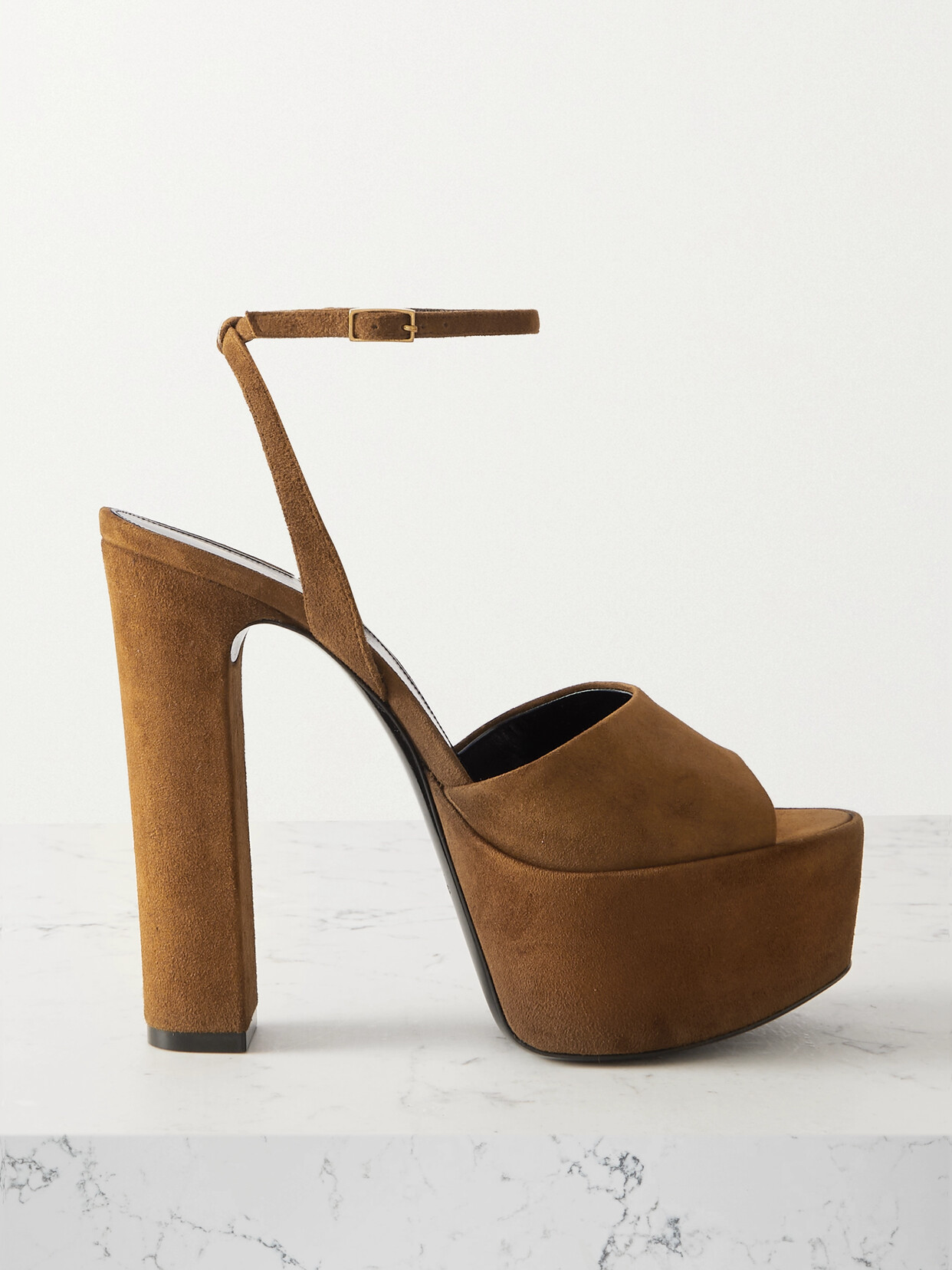Saint Laurent Jodie Suede Ankle-strap Platform Sandals In Brown