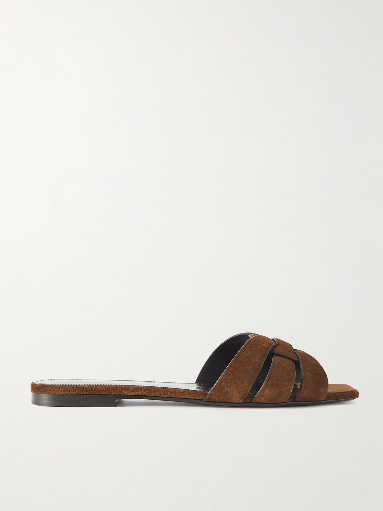 Shop Saint Laurent Tribute Woven Suede Slides In Brown