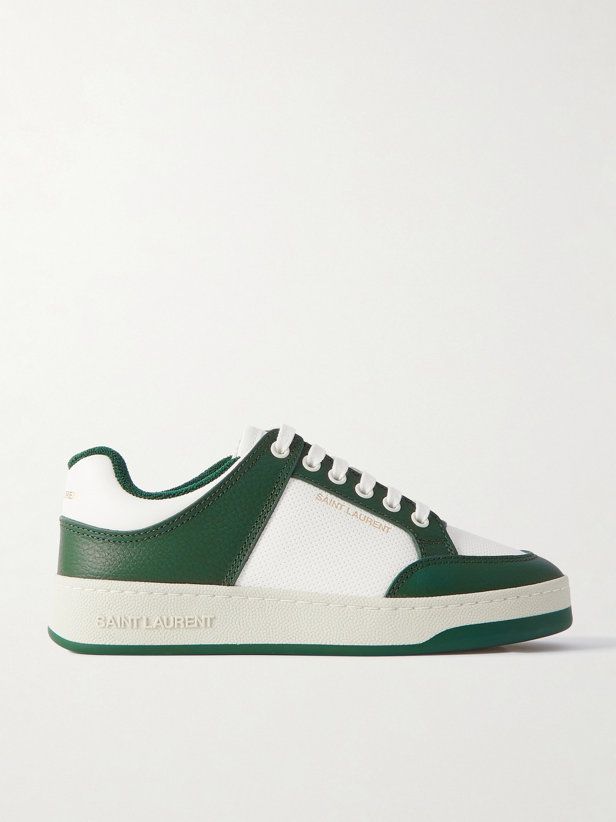 Shop Saint Laurent Sl61 Logo-print Leather Sneakers In Off-white