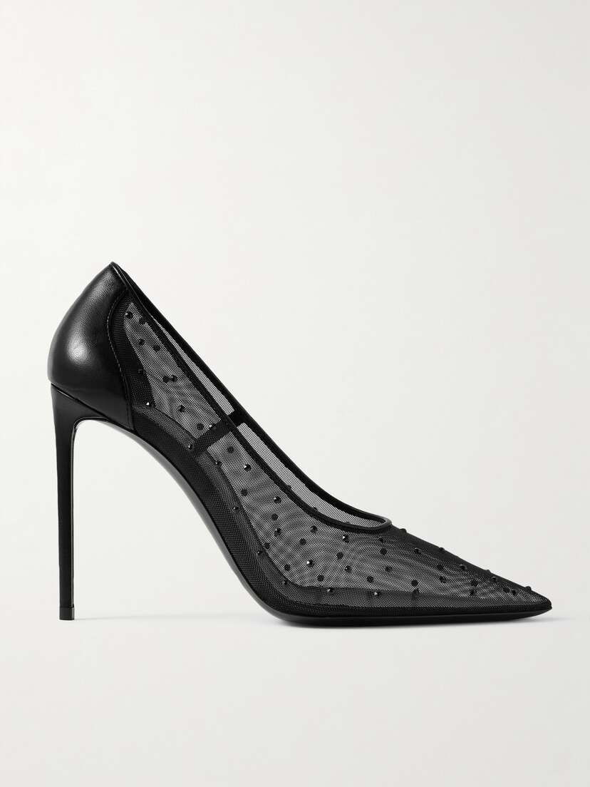 Saint Laurent Anja Leather-trimmed Crystal-embellished Mesh Pumps - EU 42