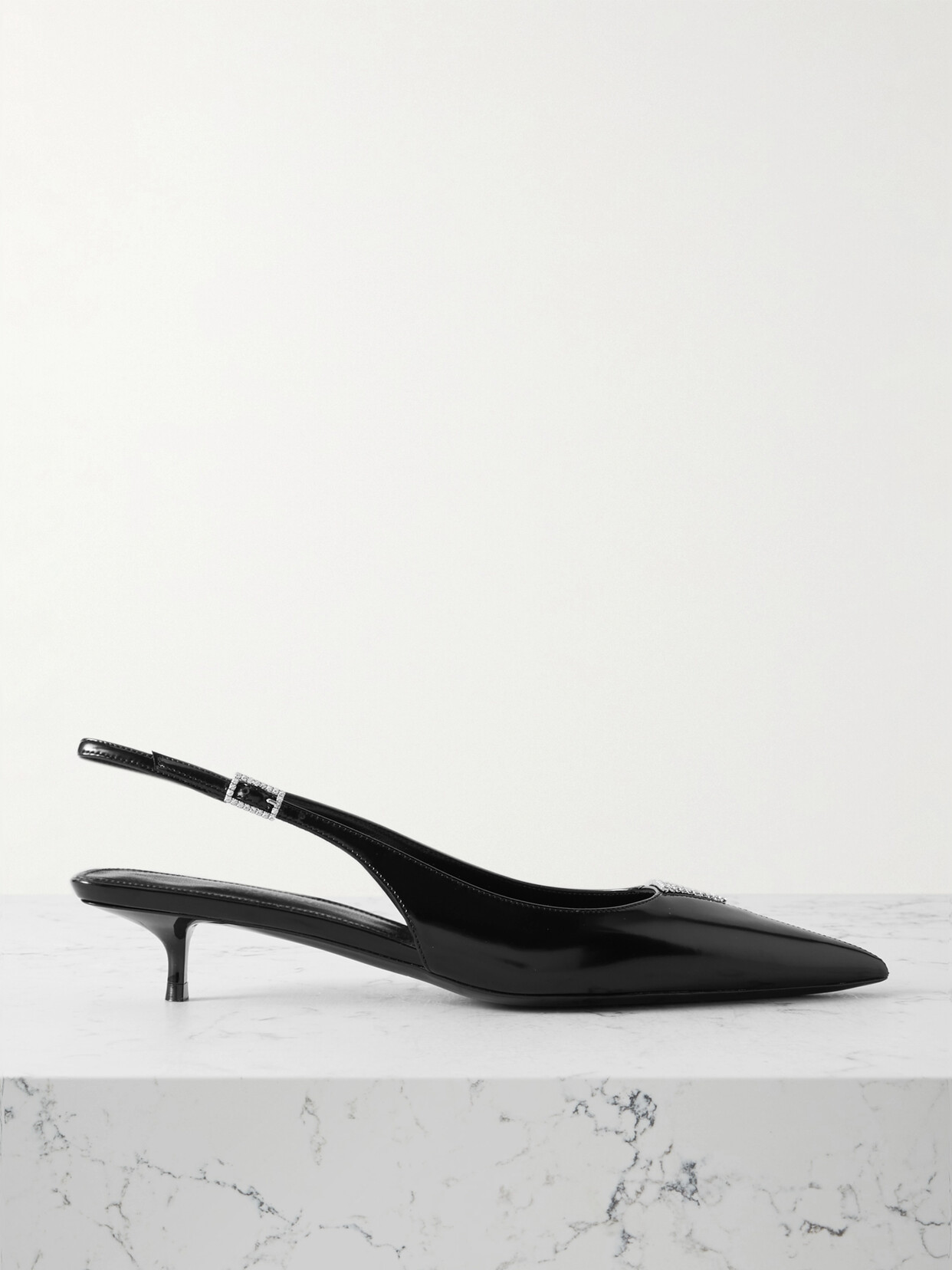 Shop Saint Laurent Cherish Crystal-embellished Glossed-leather Slingback Pumps In Black