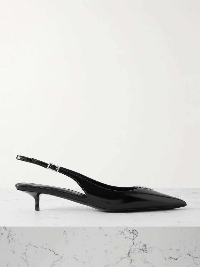 Saint Laurent Cherish Crystal-embellished Glossed-leather Slingback Pumps - EU 42