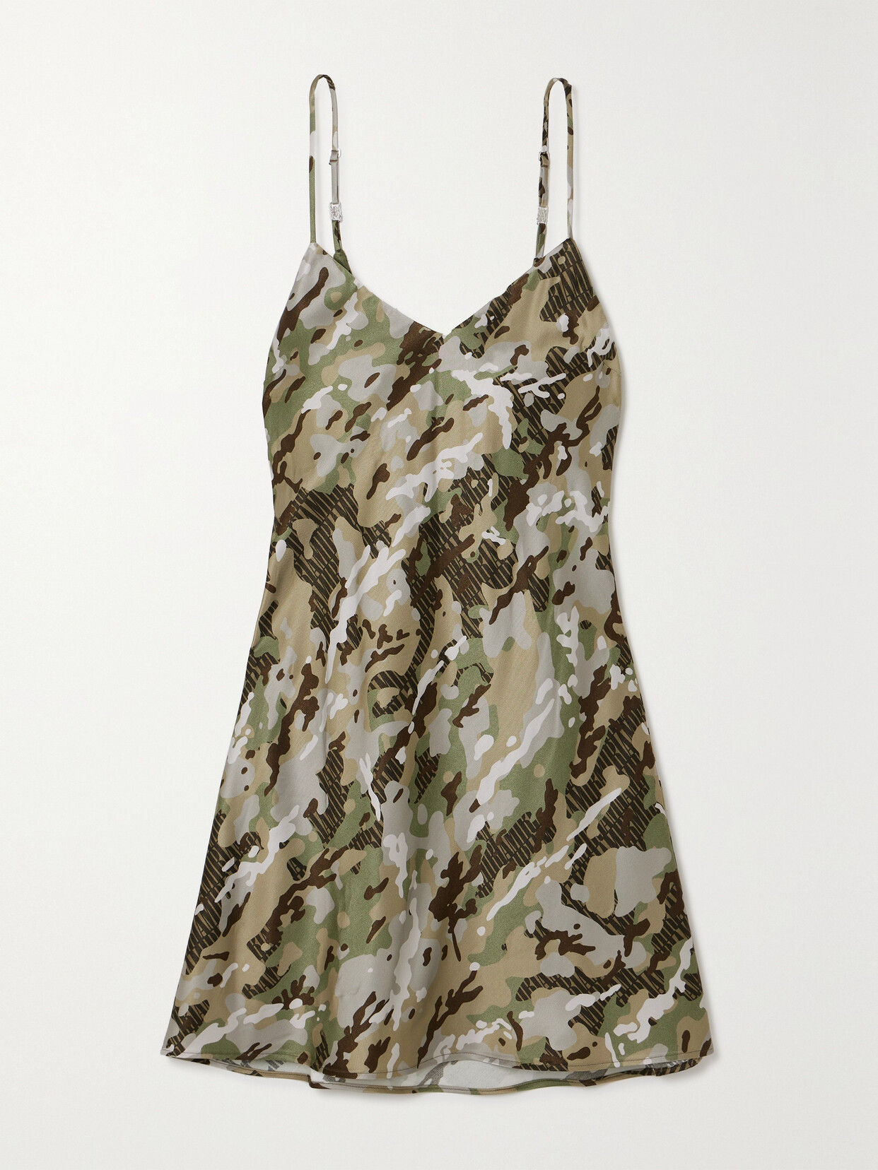 Amiri Camo Mini Slip Dress In Green