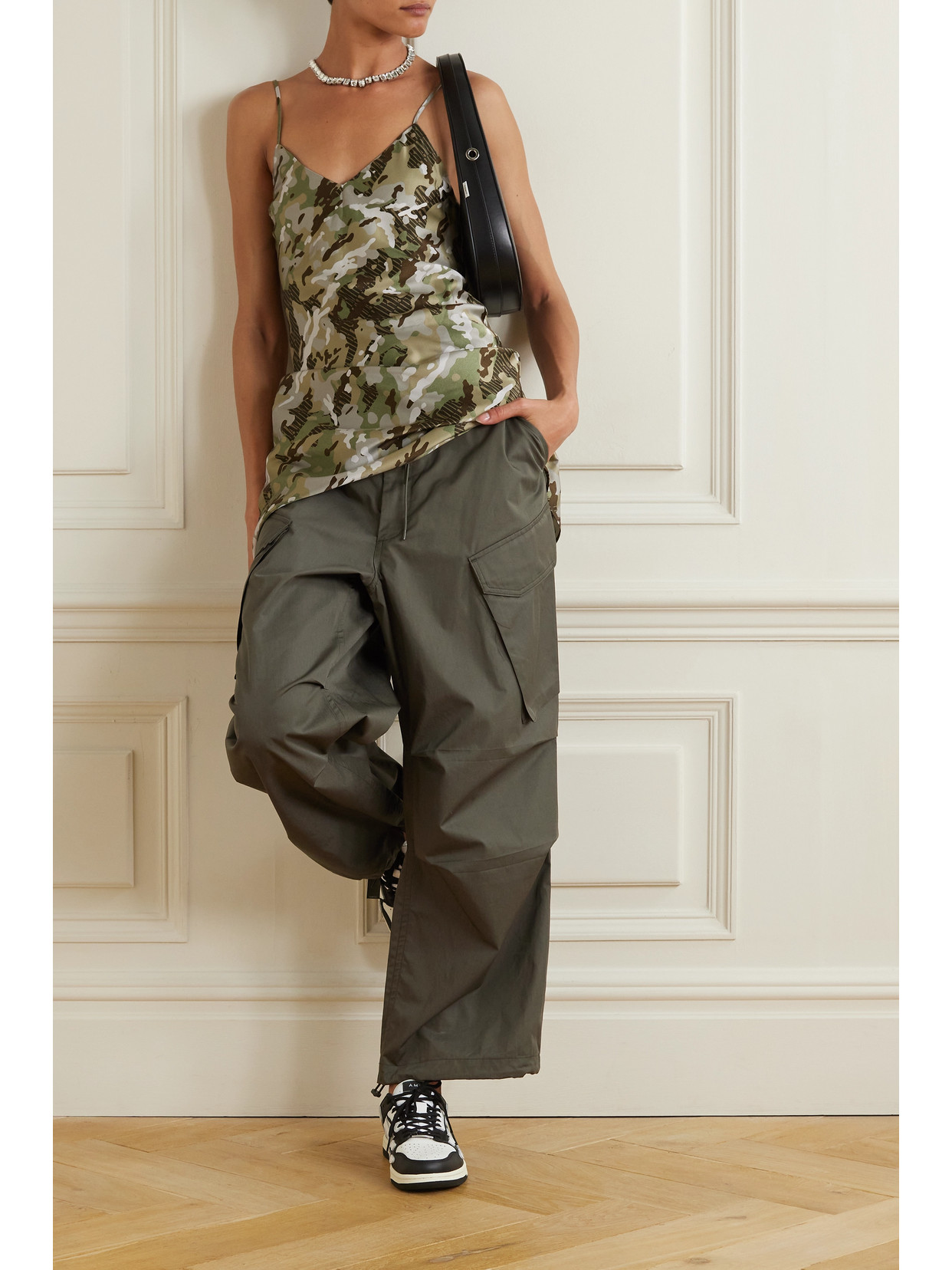 Amiri Camo Mini Slip Dress In Green