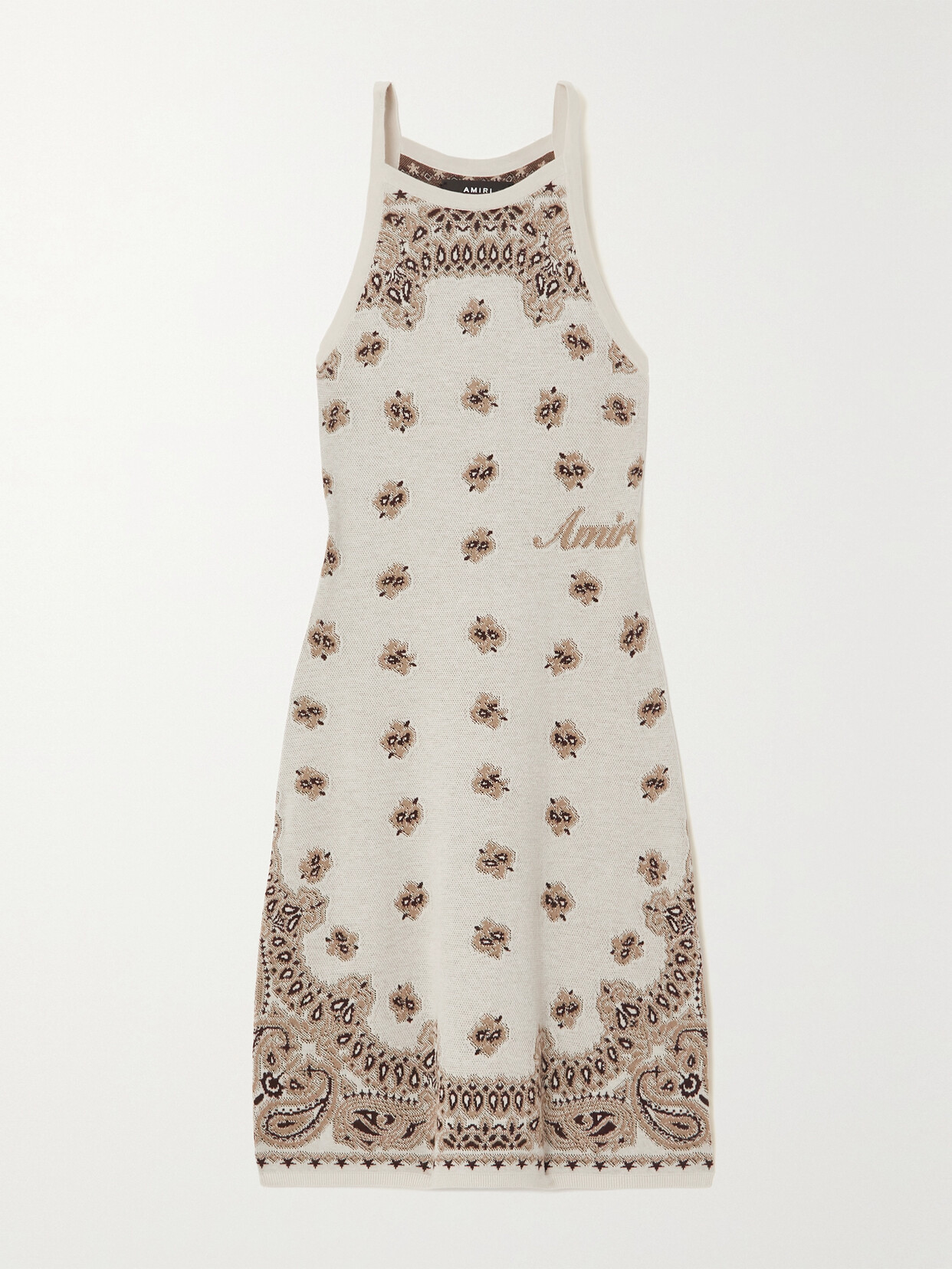 Amiri Cotton-jacquard Halterneck Midi Dress In White