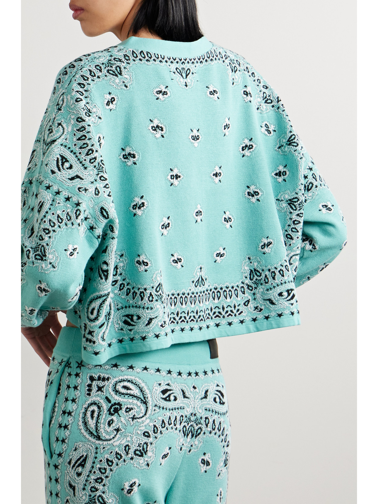 Shop Amiri Bandana Jacquard-knit Cotton Cardigan In Blue