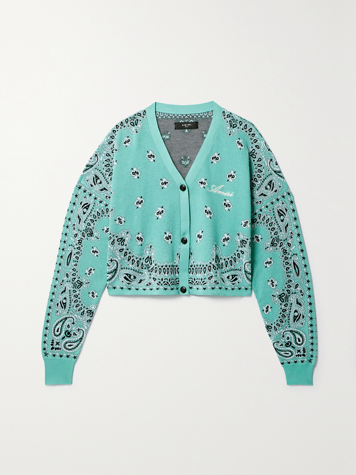 Amiri Bandana Print Button-front Cardigan With Logo Embroidery In Blue