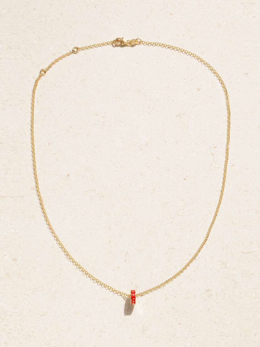 Foundrae Strength Heart Beat 18-karat Gold Enamel Necklace