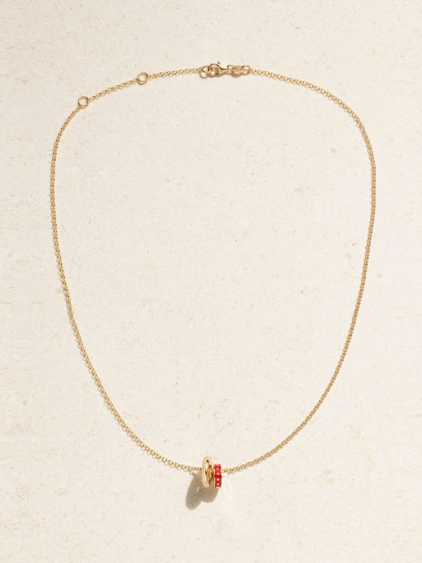 Foundrae Strength + Love Heart Beat 18-karat Gold And Enamel Necklace