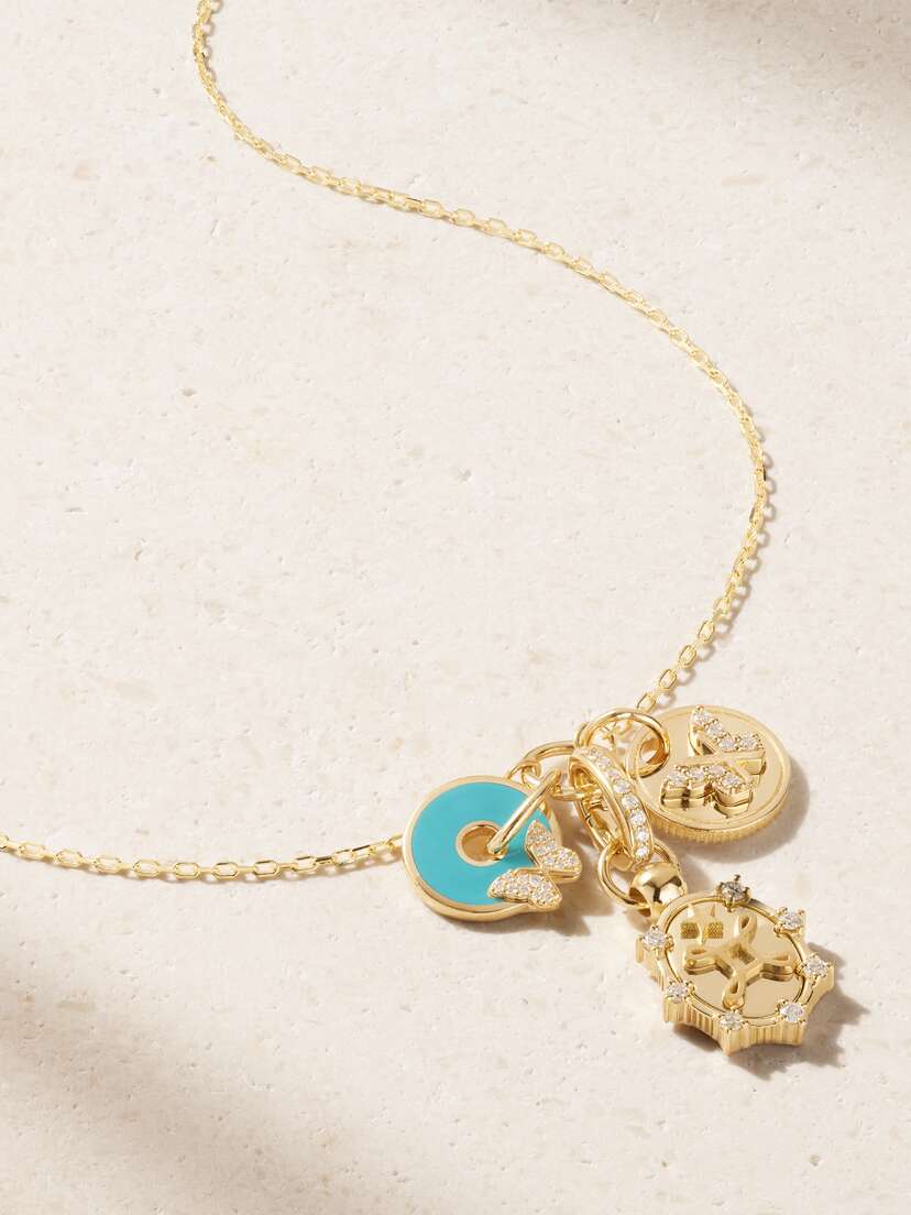 Foundrae Reverie + Butterfly + True Love 18-karat Gold, Diamond And Ceramic Necklace