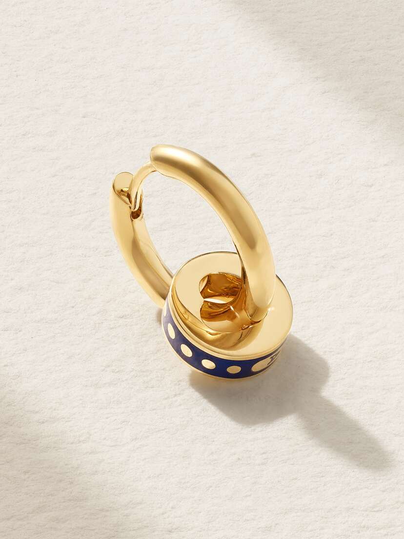 Foundrae Karma Heart Beat Small 18-karat Gold And Ceramic Single Hoop Earring