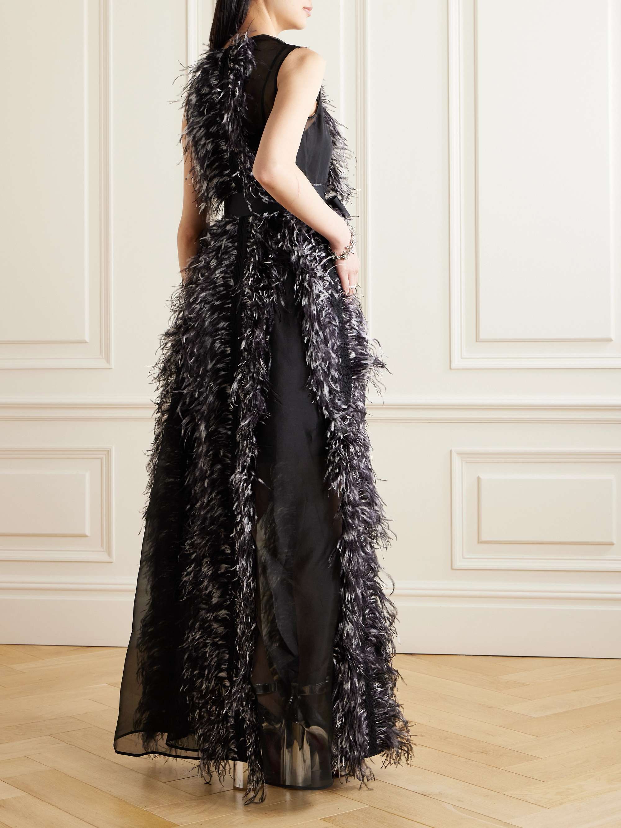 HUISHAN ZHANG Beau feather and grosgrain-trimmed silk-organza gown ...