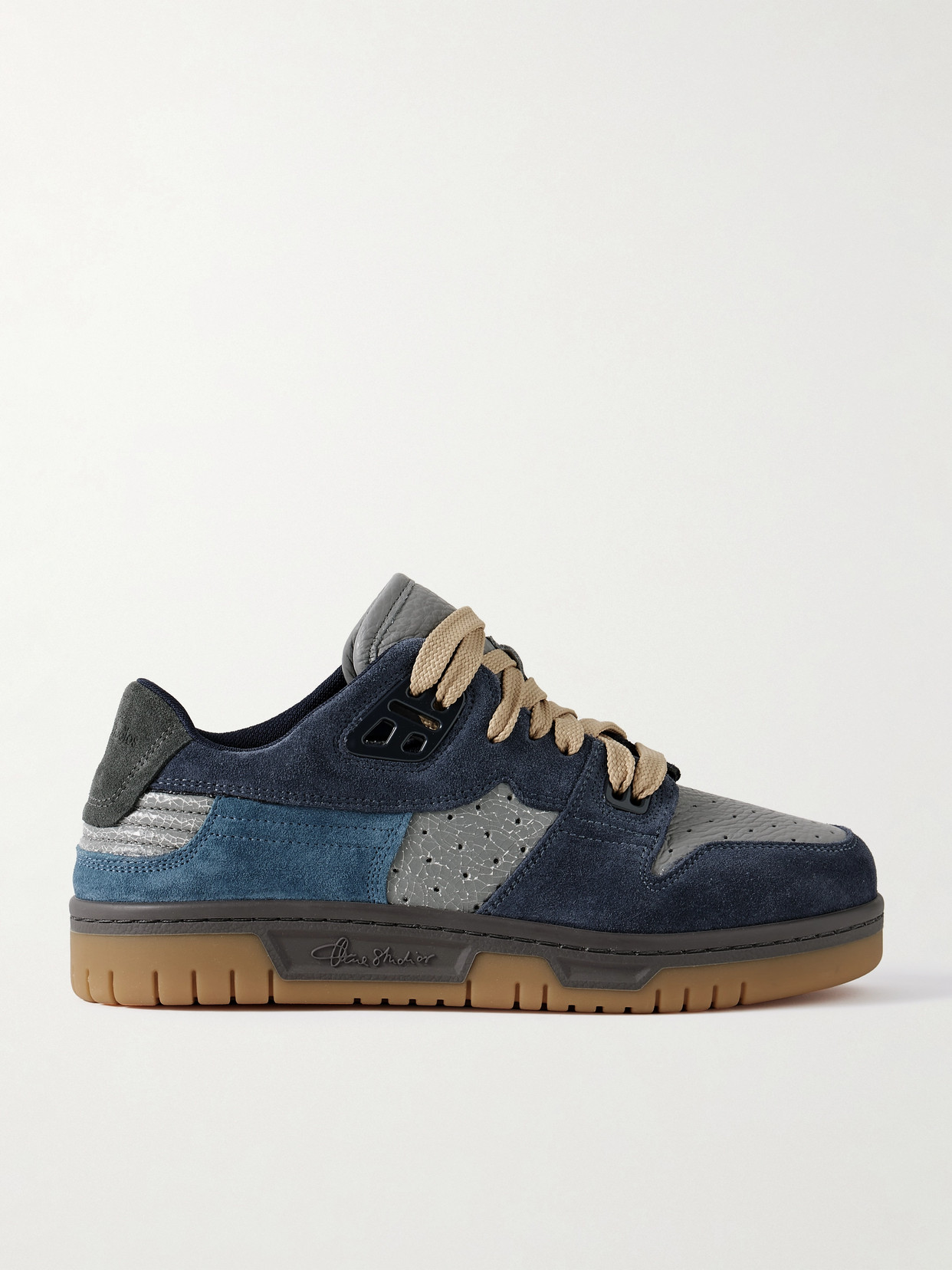 Shop Acne Studios + Net Sustain Suede And Cracked-leather Sneakers In Blue