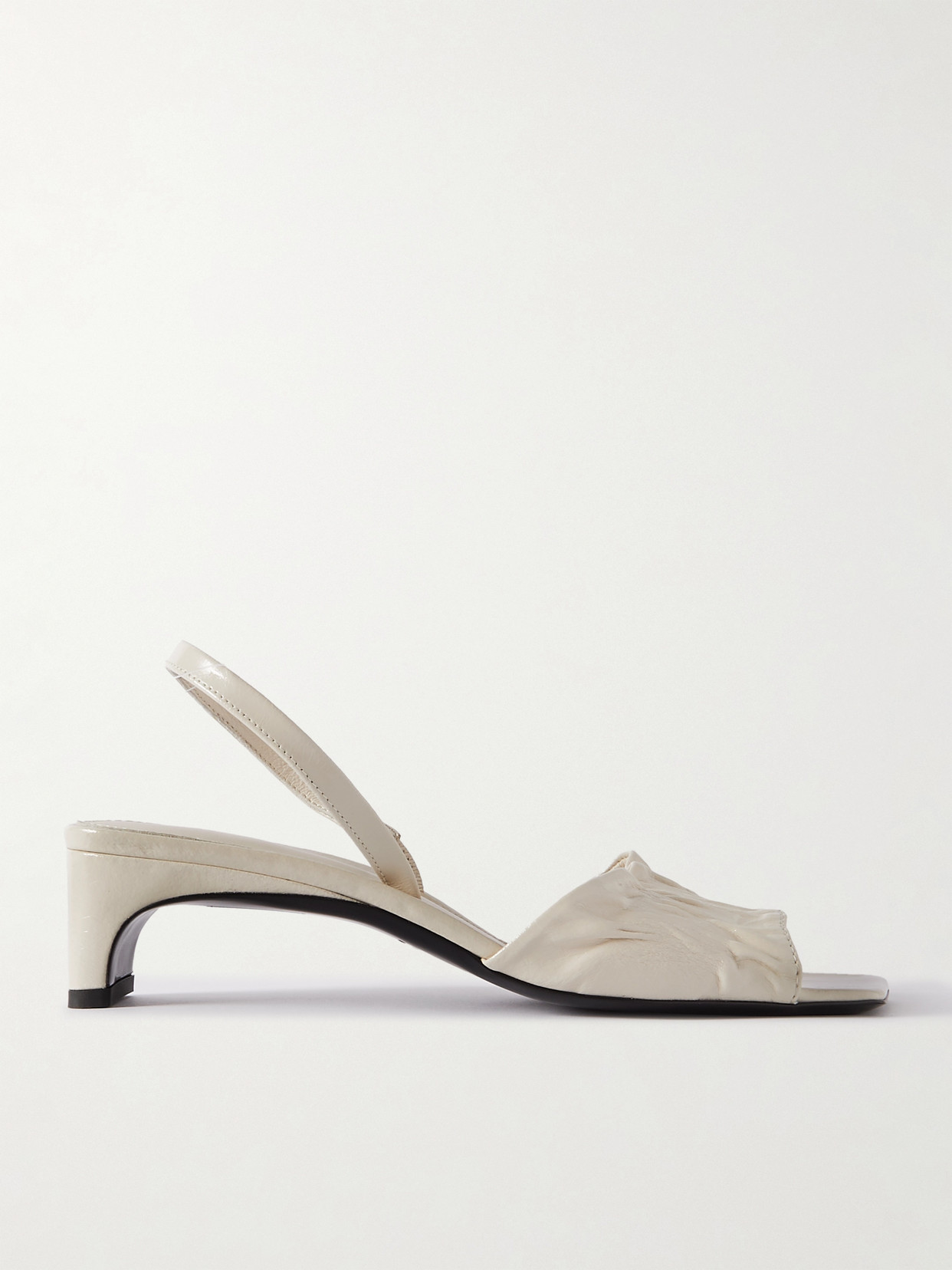 Shop Totême + Net Sustain The Gathered Scoop Crinkled Glossed-leather Slingback Sandals In White