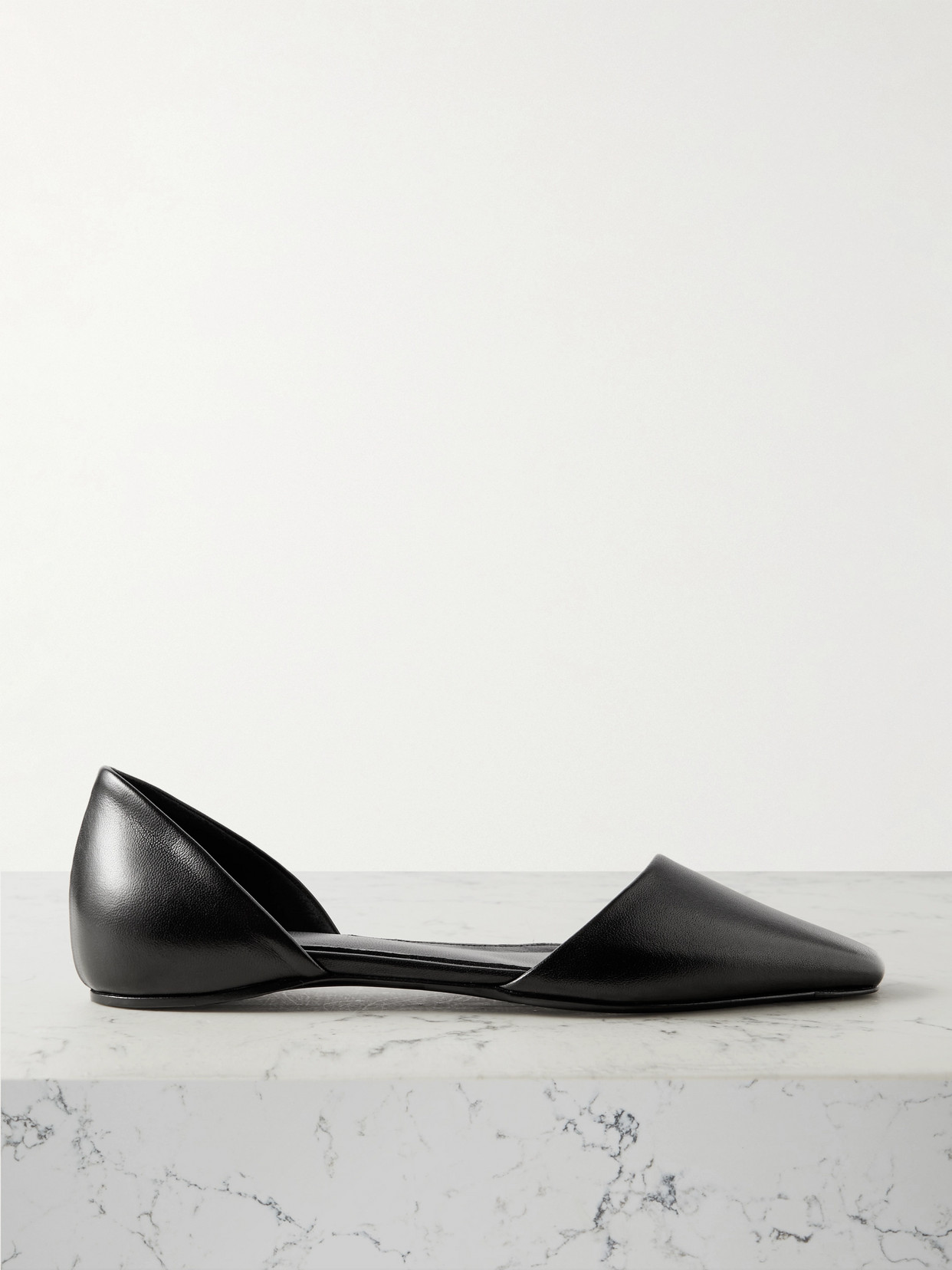 TOTEME + Net Sustain The Asymmetric D'orsay Leather Point-toe Flats - Black