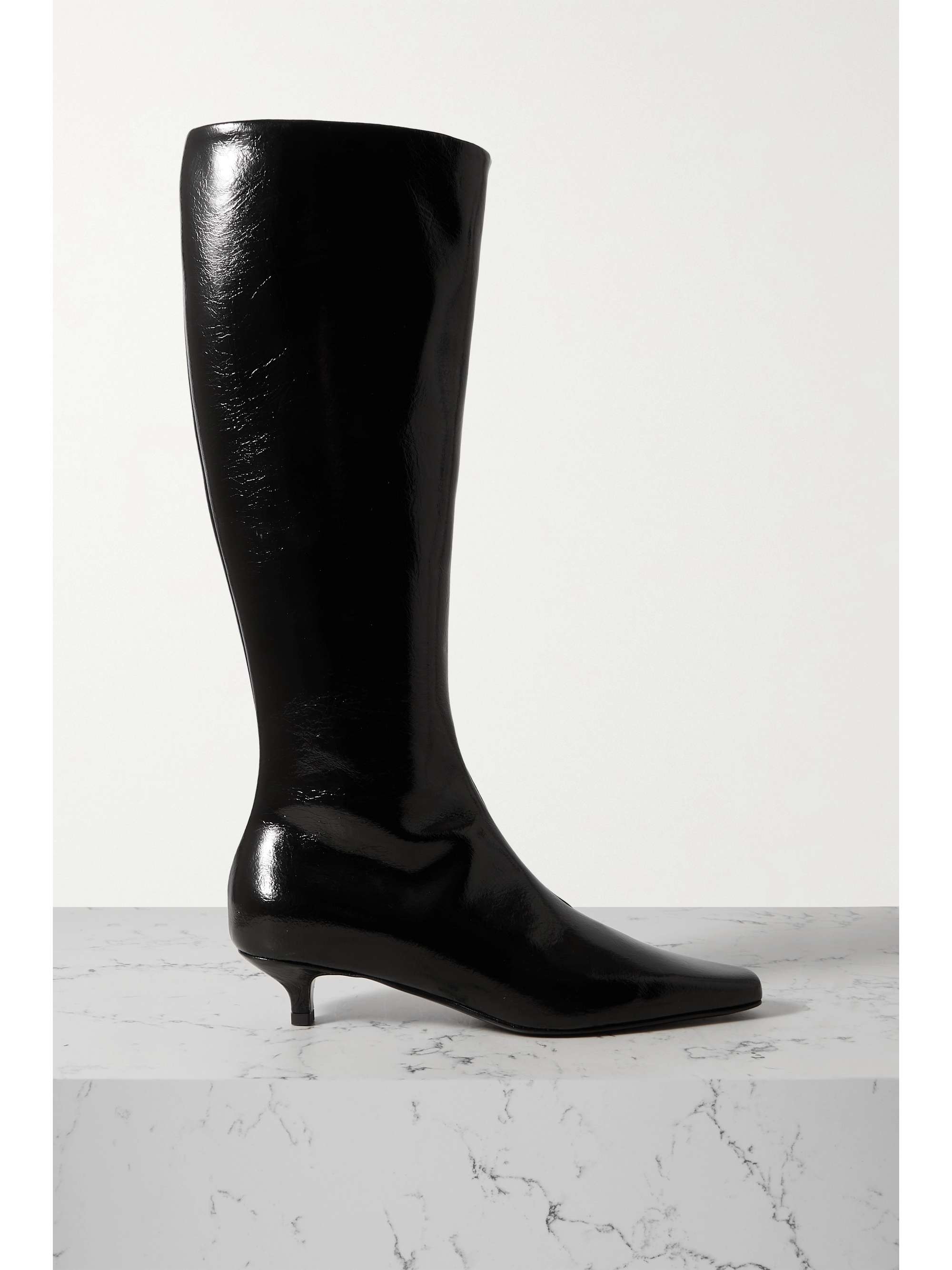 TOTEME + NET SUSTAIN The Slim crinkled patent-leather knee boots | NET ...