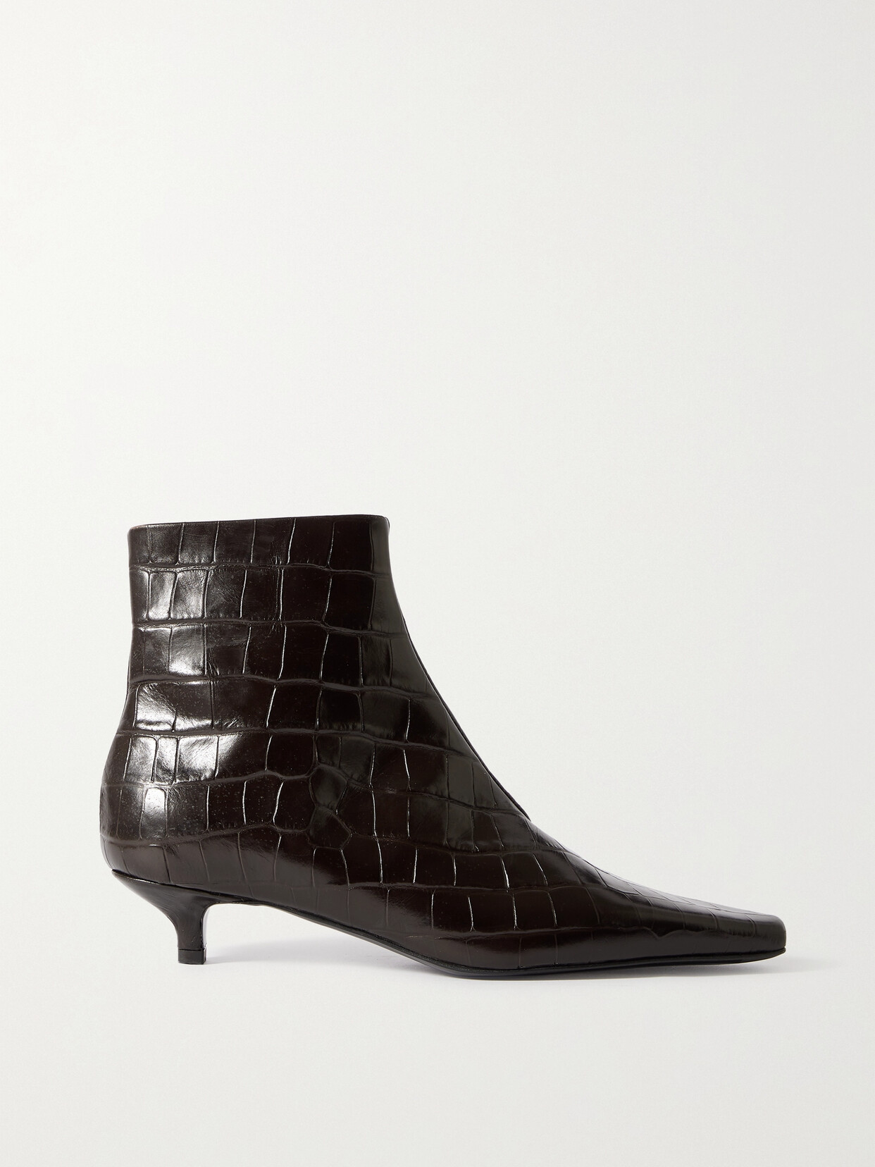 Shop Totême + Net Sustain The Slim Croc-effect Leather Ankle Boots In Brown