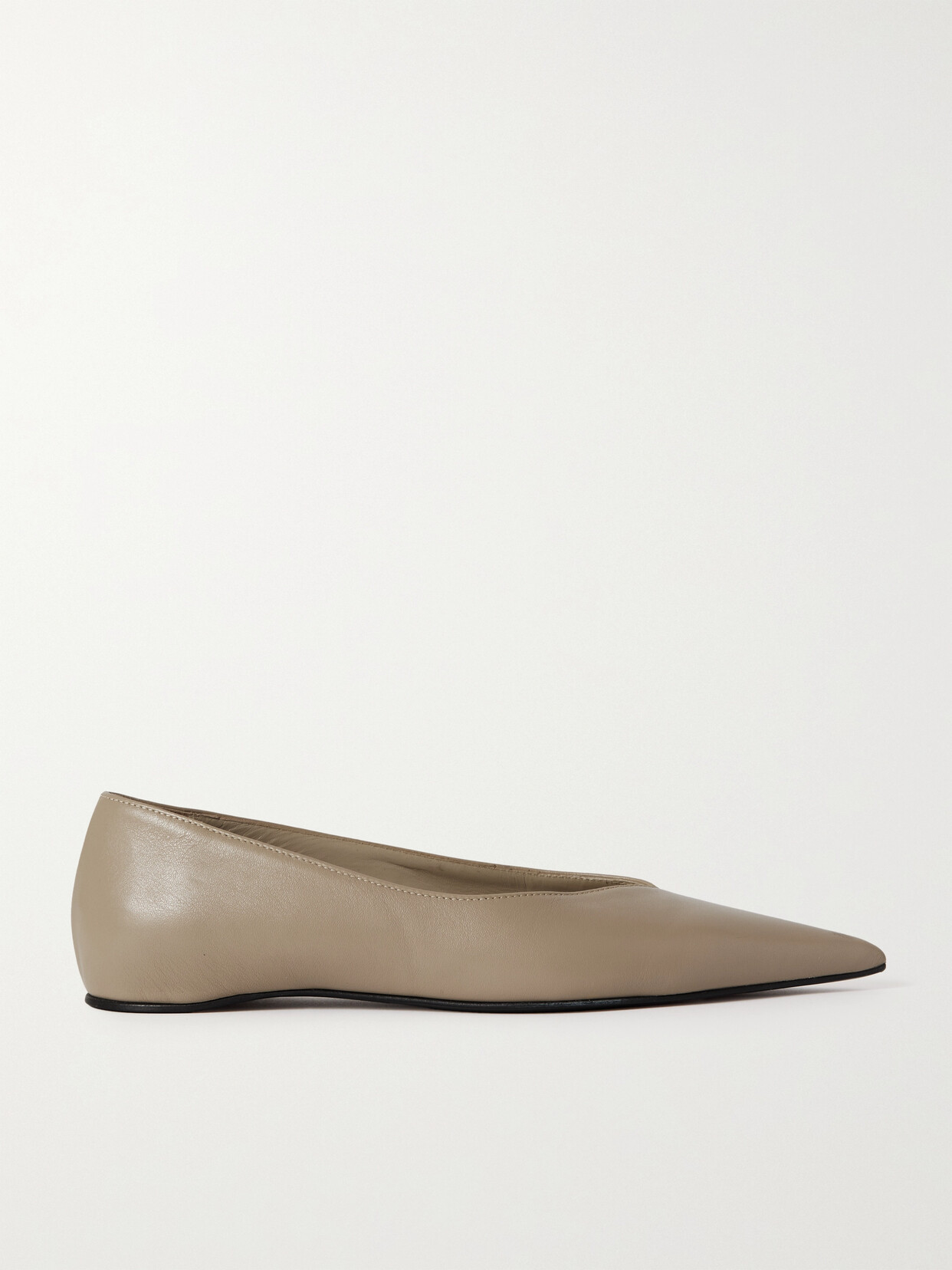 Totême + Net Sustain The Asymmetric Ballerina Leather Point-toe Flats In Grey