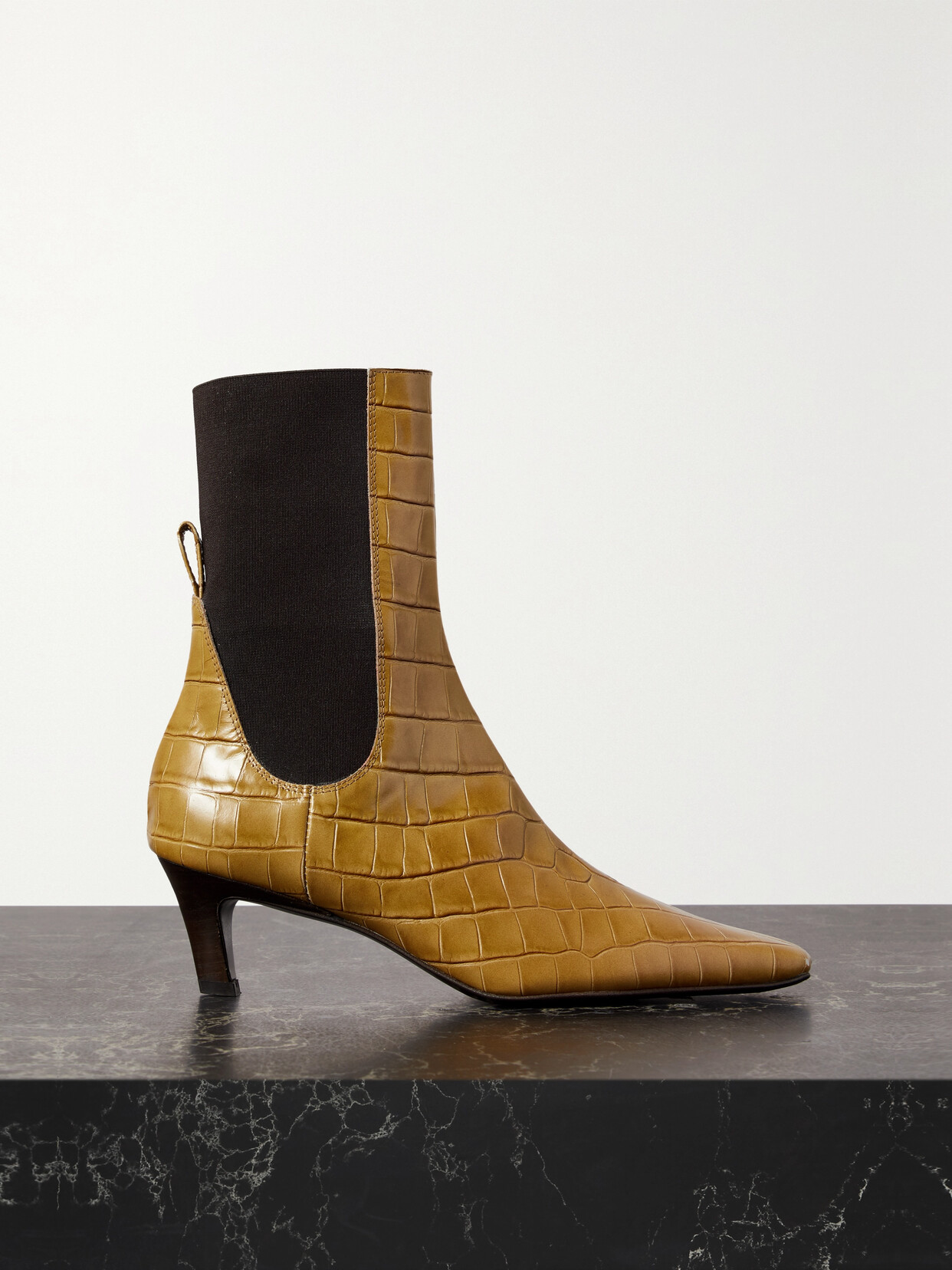 Totême + Net Sustain The Mid Heel Croc-effect Leather Ankle Boots In Neutrals