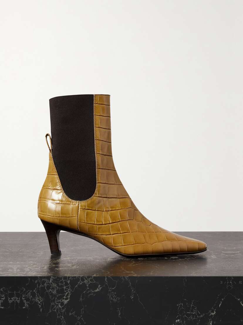 TOTEME + Net Sustain The Mid Heel Croc-effect Leather Ankle Boots