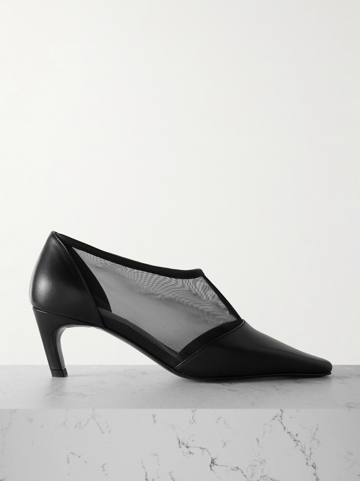 Shop Totême + Net Sustain T-strap Leather And Mesh Pumps In Black