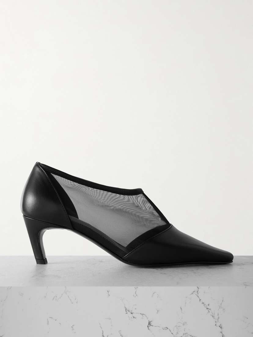 TOTEME + Net Sustain T-strap Leather And Mesh Pumps