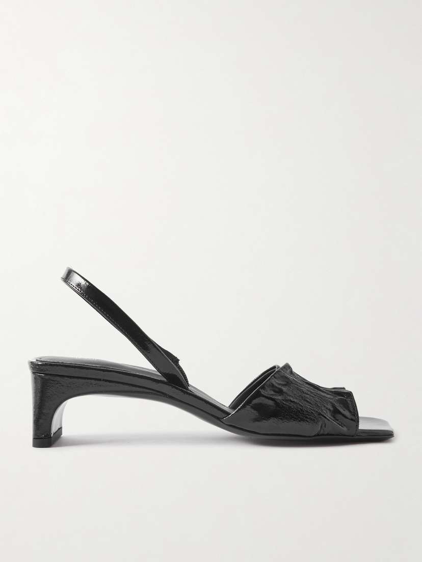 TOTEME + Net Sustain The Gathered Scoop Crinkled Glossed-leather Slingback Sandals