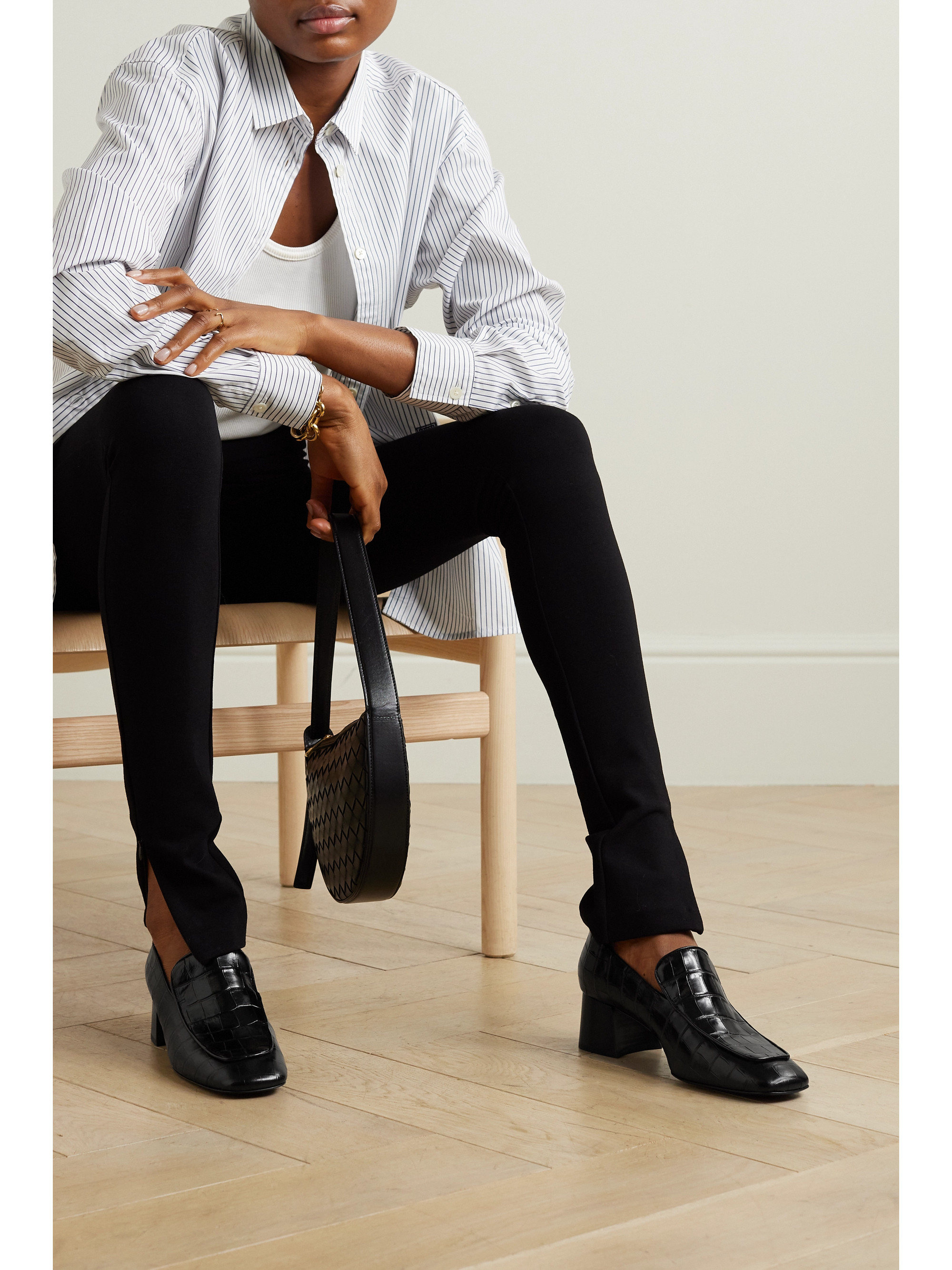 TOTEME + NET SUSTAIN The Block Heel croc-effect leather pumps