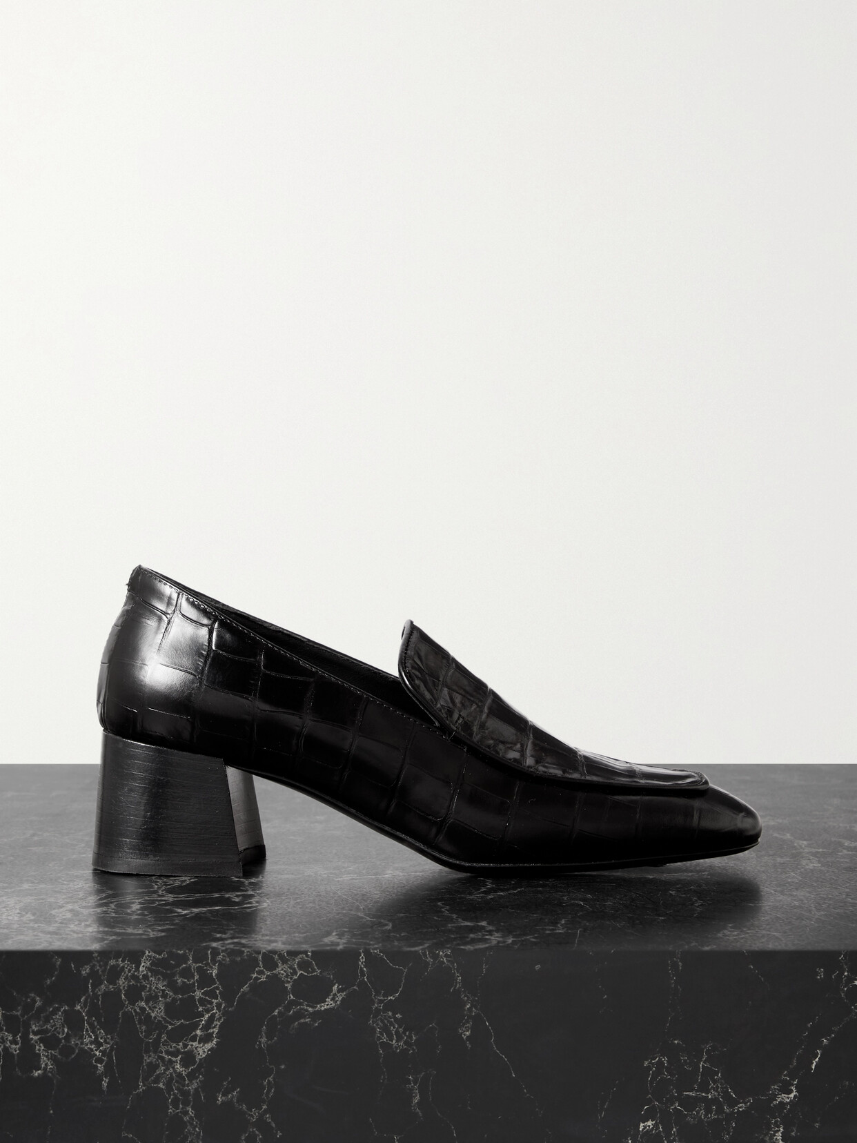 Totême + Net Sustain The Block Heel Croc-effect Leather Pumps In Black