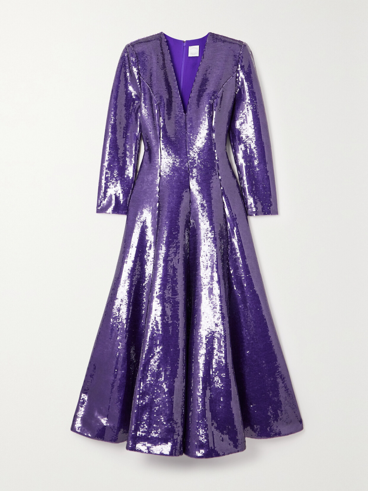 Huishan Zhang Andy Pleated Sequined Satin Maxi Dress In Purple