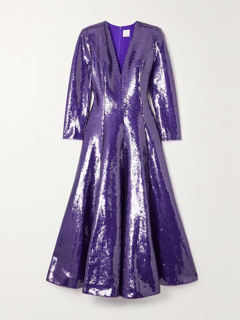 Huishan Zhang Andy Pleated Sequined Satin Maxi Dress