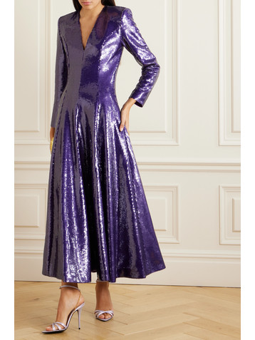 Huishan Zhang Andy pleated sequined satin maxi dress