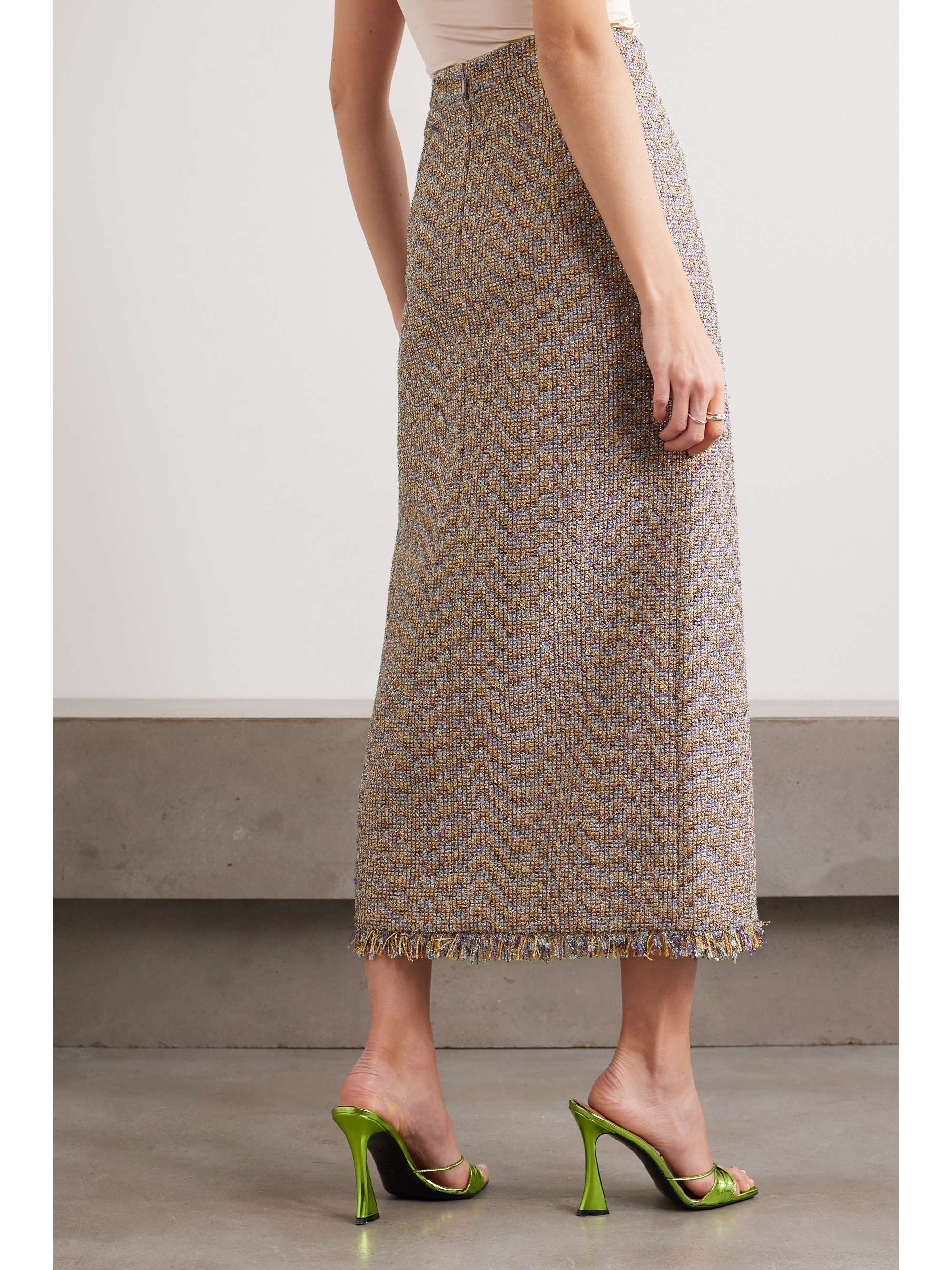 HUISHAN ZHANG Gia frayed metallic tweed midi skirt