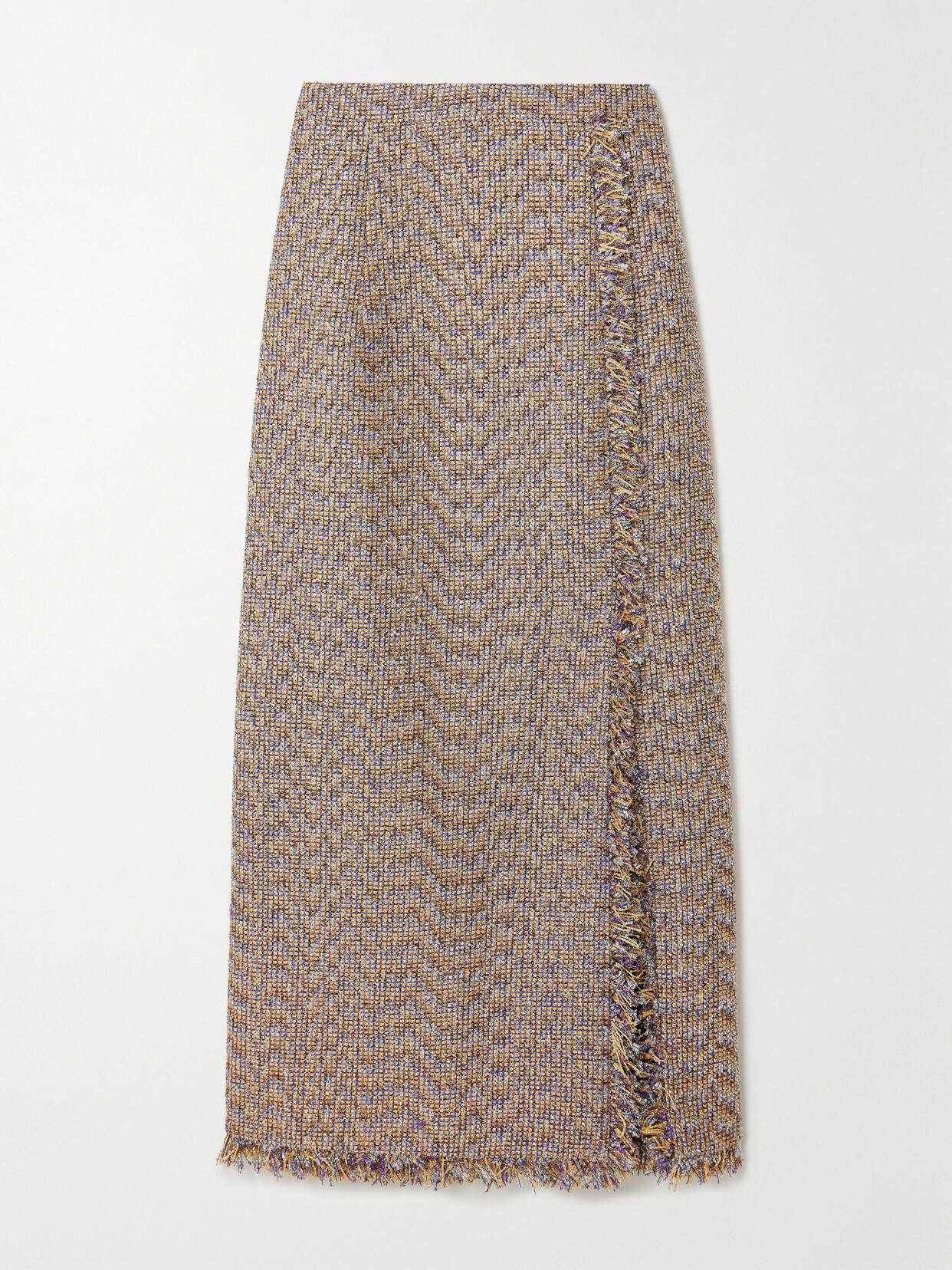 Huishan Zhang - Gia Wrap-effect Fringed Metallic Tweed Midi Skirt - Purple