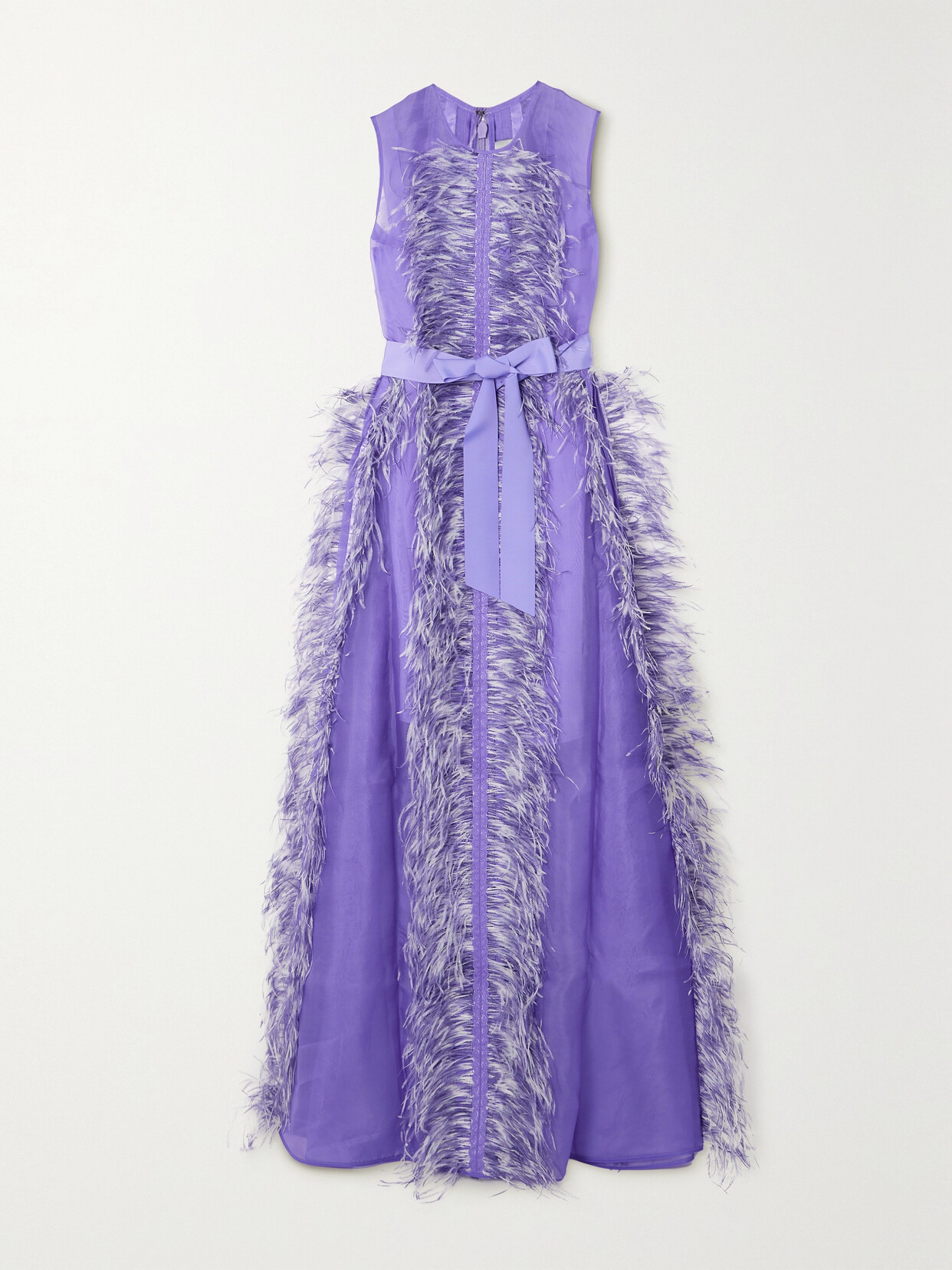 Huishan Zhang Beau Feather And Grosgrain-trimmed Silk-organza Gown In Purple