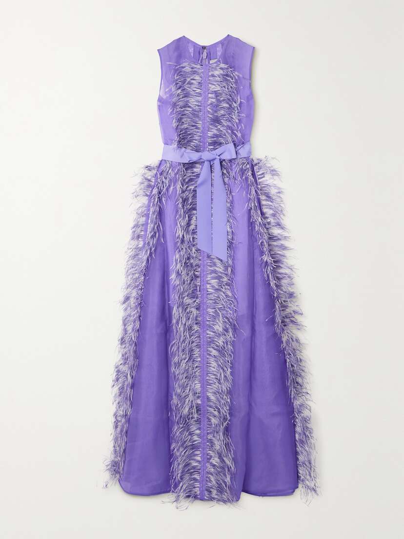 Huishan Zhang Beau Feather And Grosgrain-trimmed Silk-organza Gown