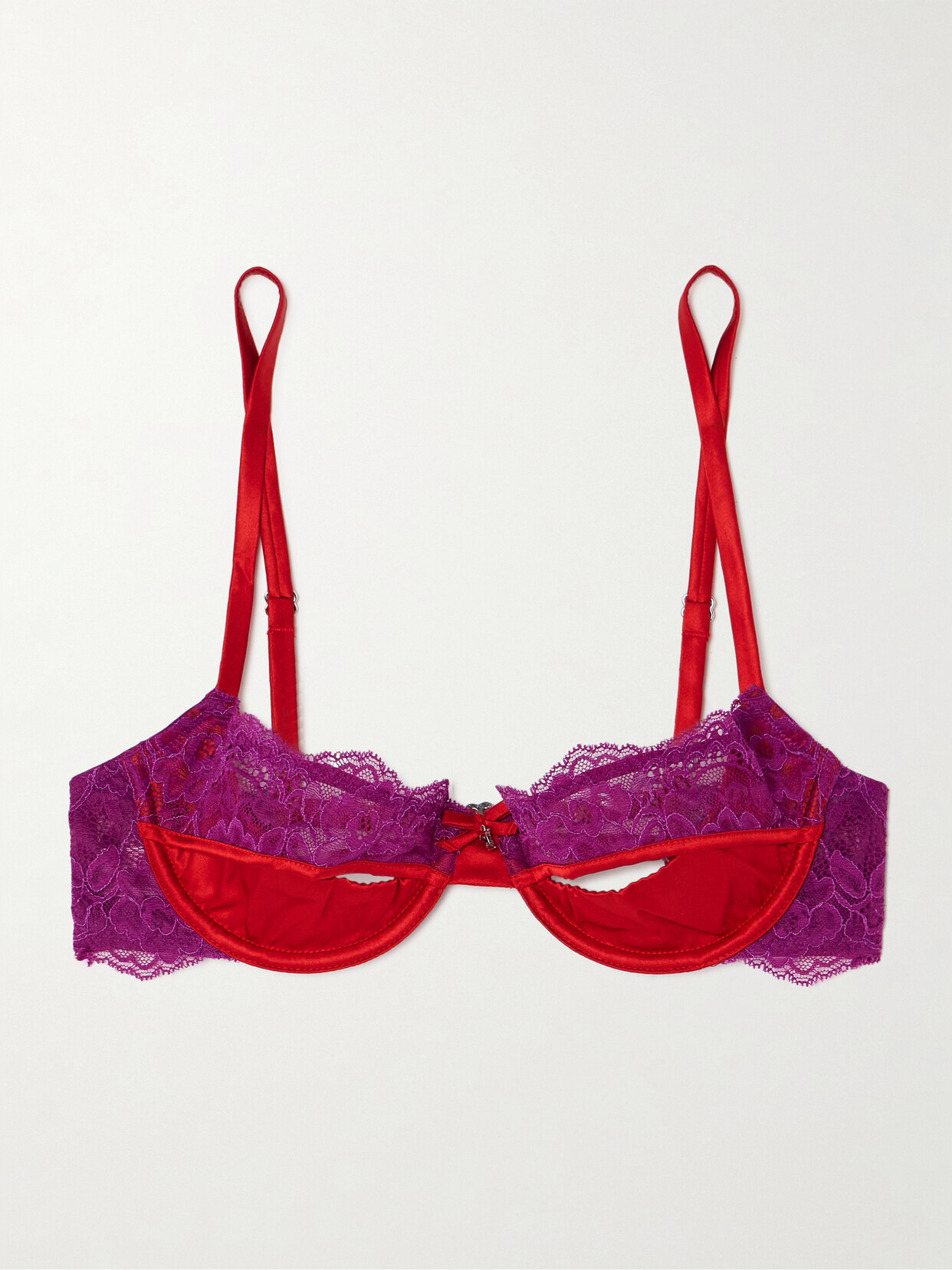 Fleur du Mal - Naomi Stretch-lace And Silk-blend Satin Underwired Balconette Bra - Pink