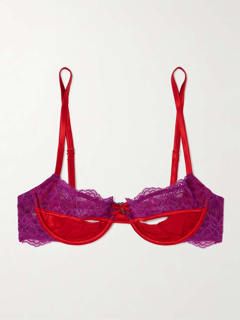 Fleur du Mal Naomi Stretch-lace And Silk-blend Satin Underwired Balconette Bra