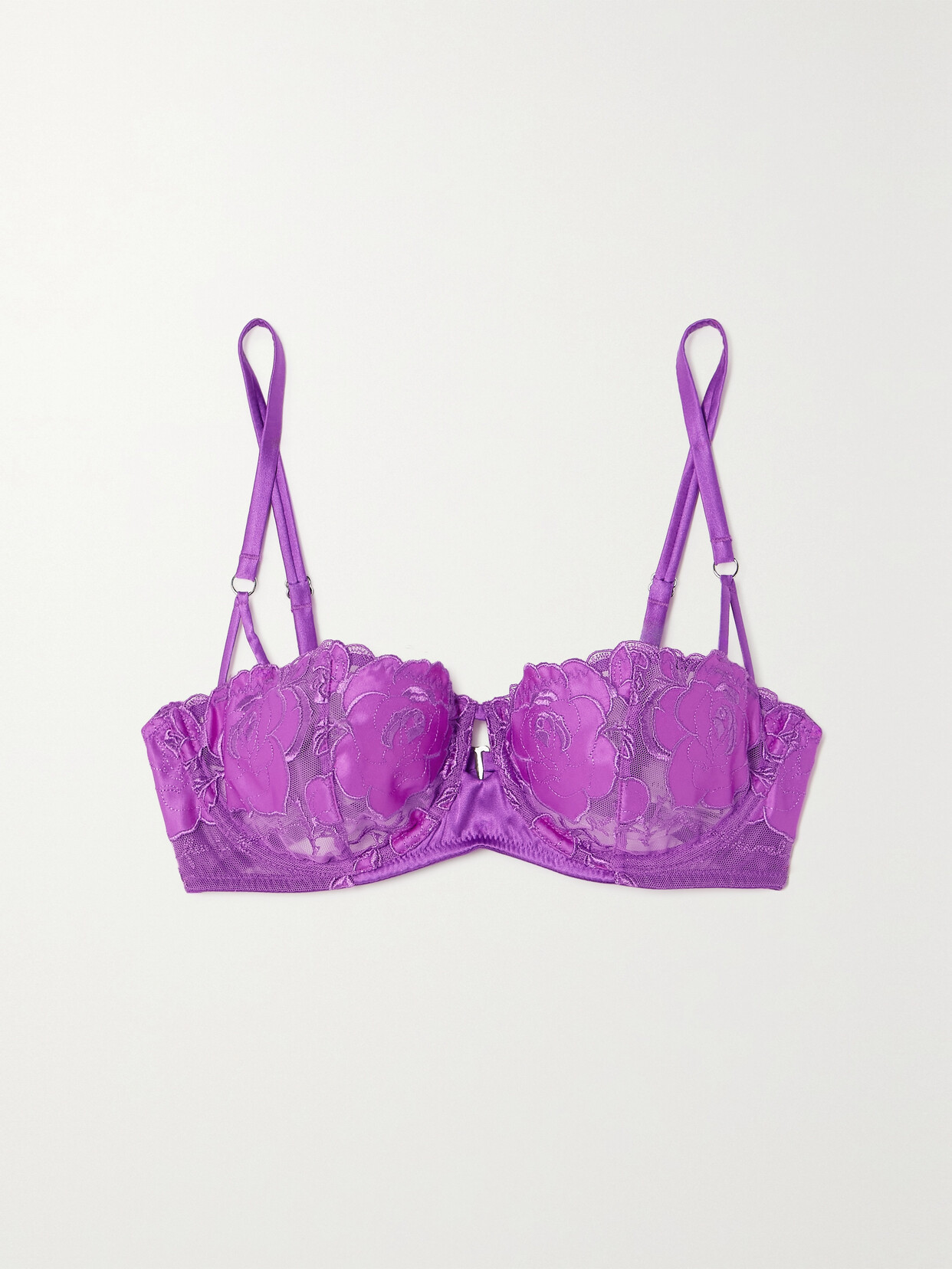 Fleur du Mal - Silk-blend Satin-trimmed Embroidered Tulle Underwired Soft-cup Balconette Bra - Pink