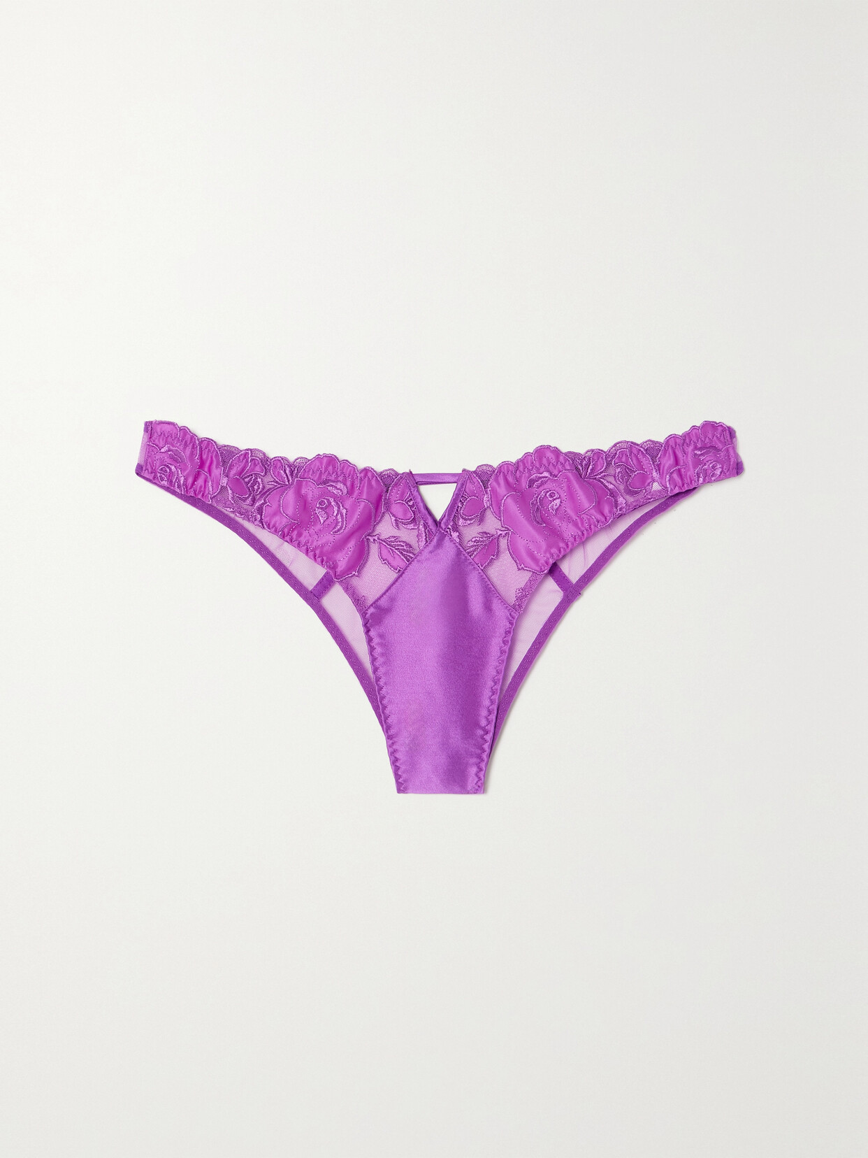 Fleur du Mal - Cut-out Silk-blend Satin-trimmed Embroidered Tulle Briefs - Pink