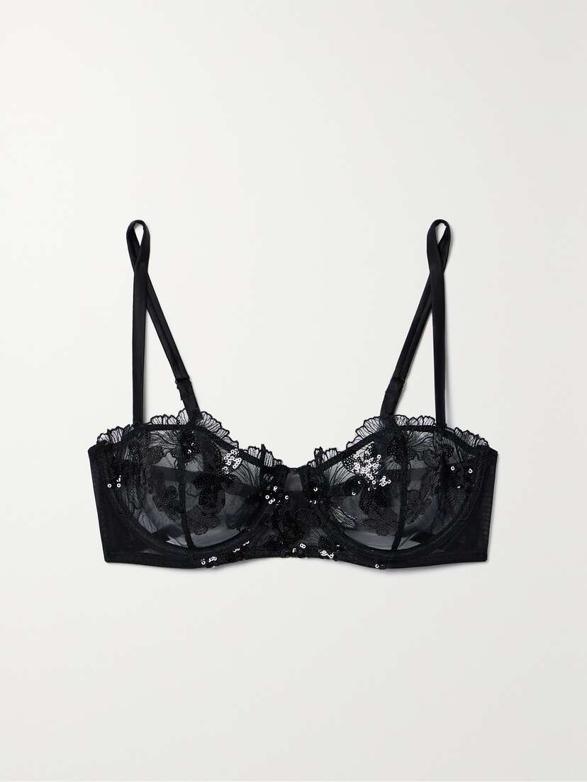 Fleur du Mal + Net Sustain Embellished Embroidered Recycled-tulle Underwired Soft-cup Bra