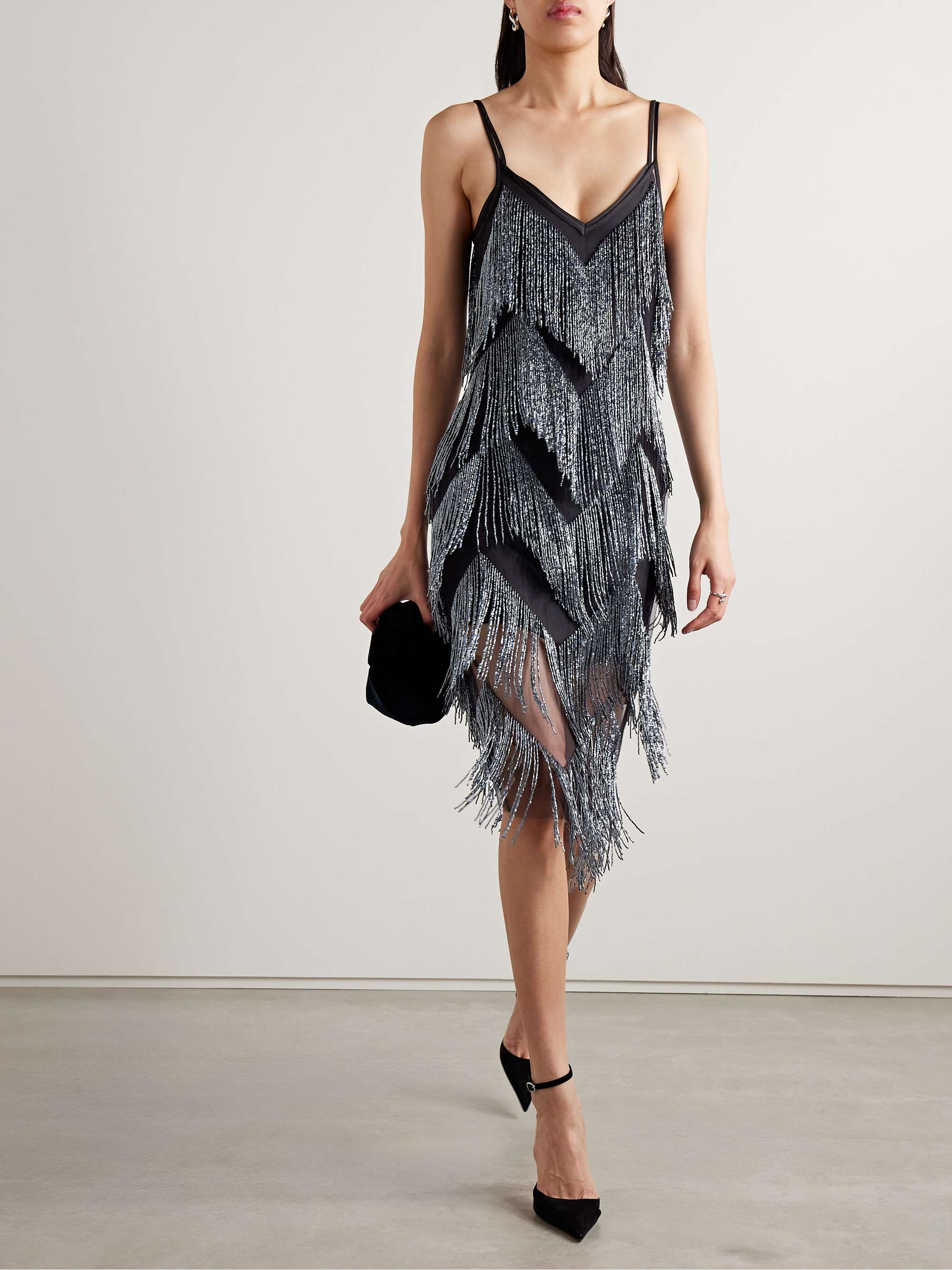 FLEUR DU MAL Bead-embellished fringed mesh midi dress | NET-A-PORTER