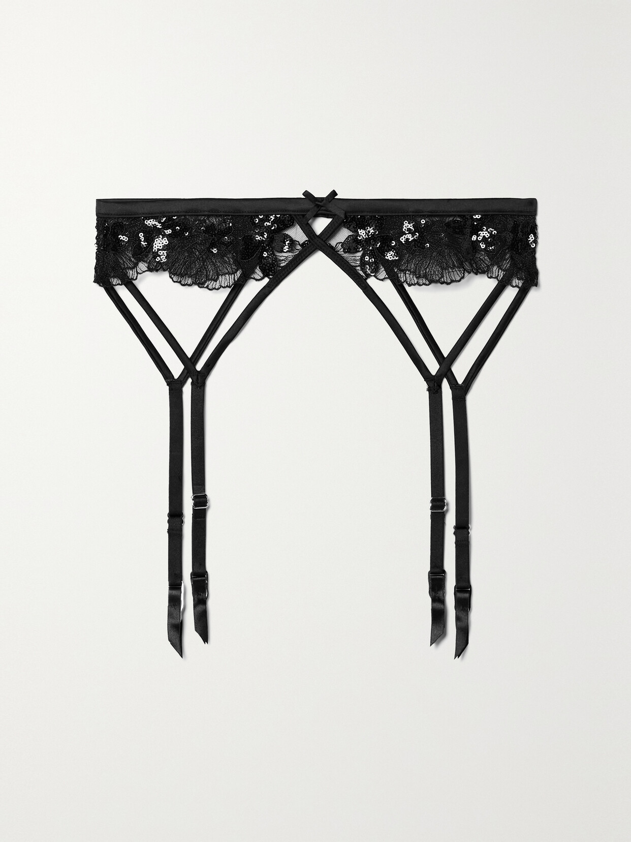 Fleur du Mal + Net Sustain Embellished Embroidered Recycled-tulle Suspender Belt - Black
