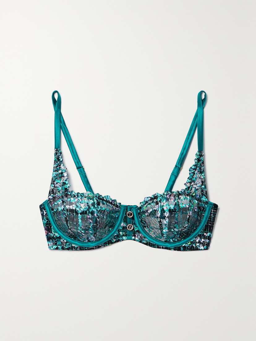 Fleur du Mal + Net Sustain Gabrielle Embellished Embroidered Recycled-tulle Underwired Soft-cup Balconette Bra